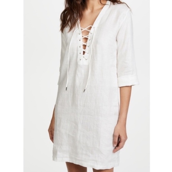 Mikoh Malama Black Linen Lace-up Long Sleeve Mini Dress Cover-up Size XS / S - Picture 4 of 16